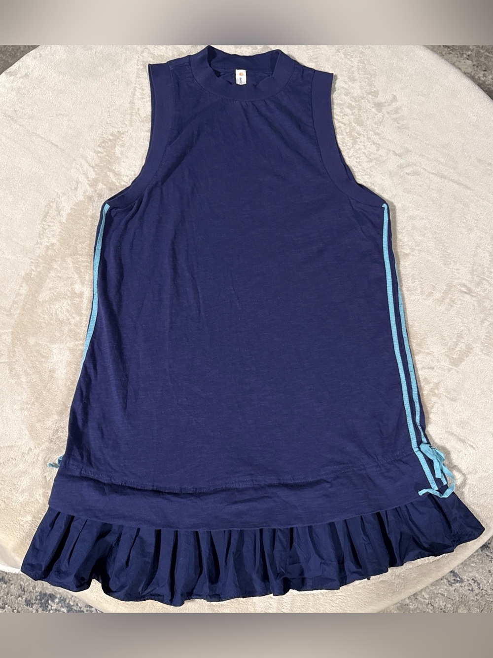 Daily Practice Sleeveless Navy Ruffle-Hem Dress with Side Stripe